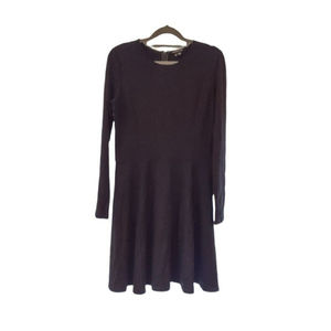 Theory Long Sleeve Tillora Flare Skirt Dress Womens 8 Black Pleated Skirt